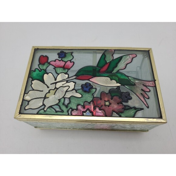 Set 2 Hummingbird Music Trinket Boxes Resin Glass Wings of Love - Picture 2 of 13